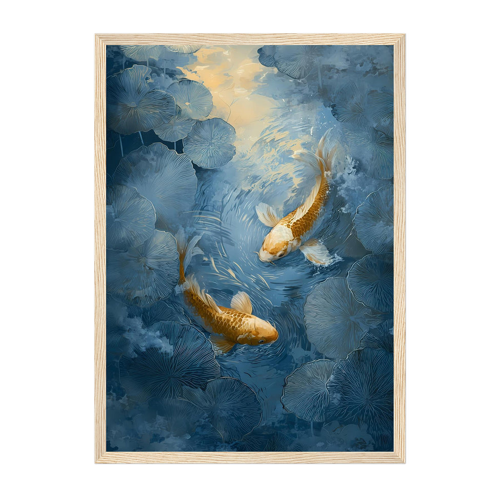 Golden Koi Fish Art Print: Japanese Water Garden Zen Decor