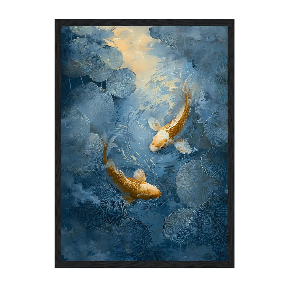 Golden Koi Fish Art Print: Japanese Water Garden Zen Decor