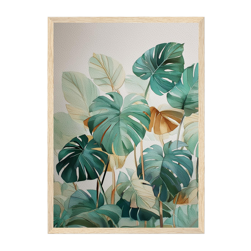 Watercolor Monstera Leaf Art Print: Tropical Green Botanical