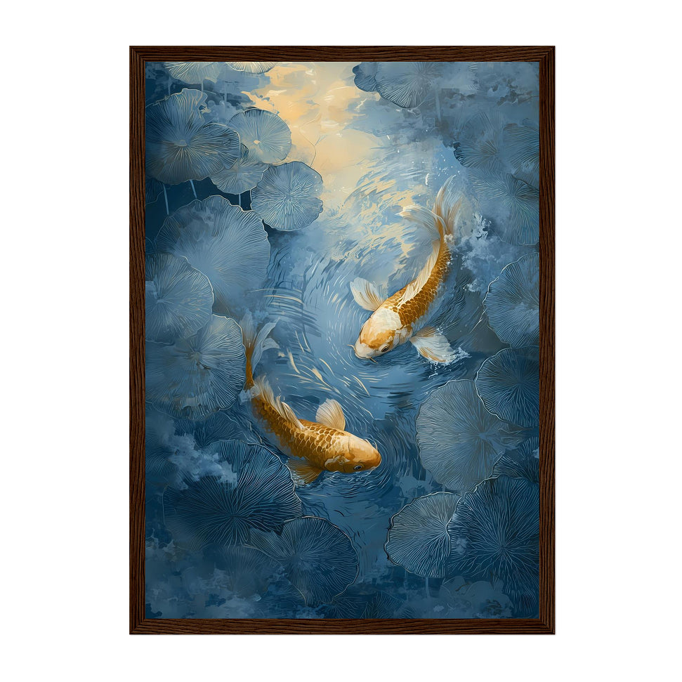Golden Koi Fish Art Print: Japanese Water Garden Zen Decor