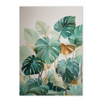 Decorative wall art with green leaf pattern on a textured beige background