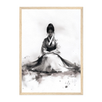 Korean Ink Portrait Art Print: Monochrome Traditional Hanbok Woman