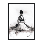 Korean Ink Portrait Art Print: Monochrome Traditional Hanbok Woman