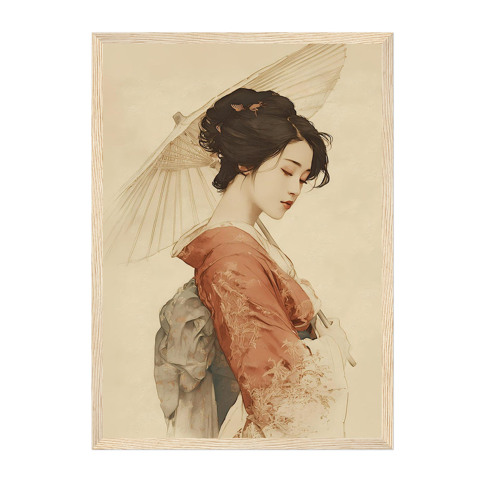 Japanese Geisha Art Print: Traditional Kimono Portrait, Asian Home Decor
