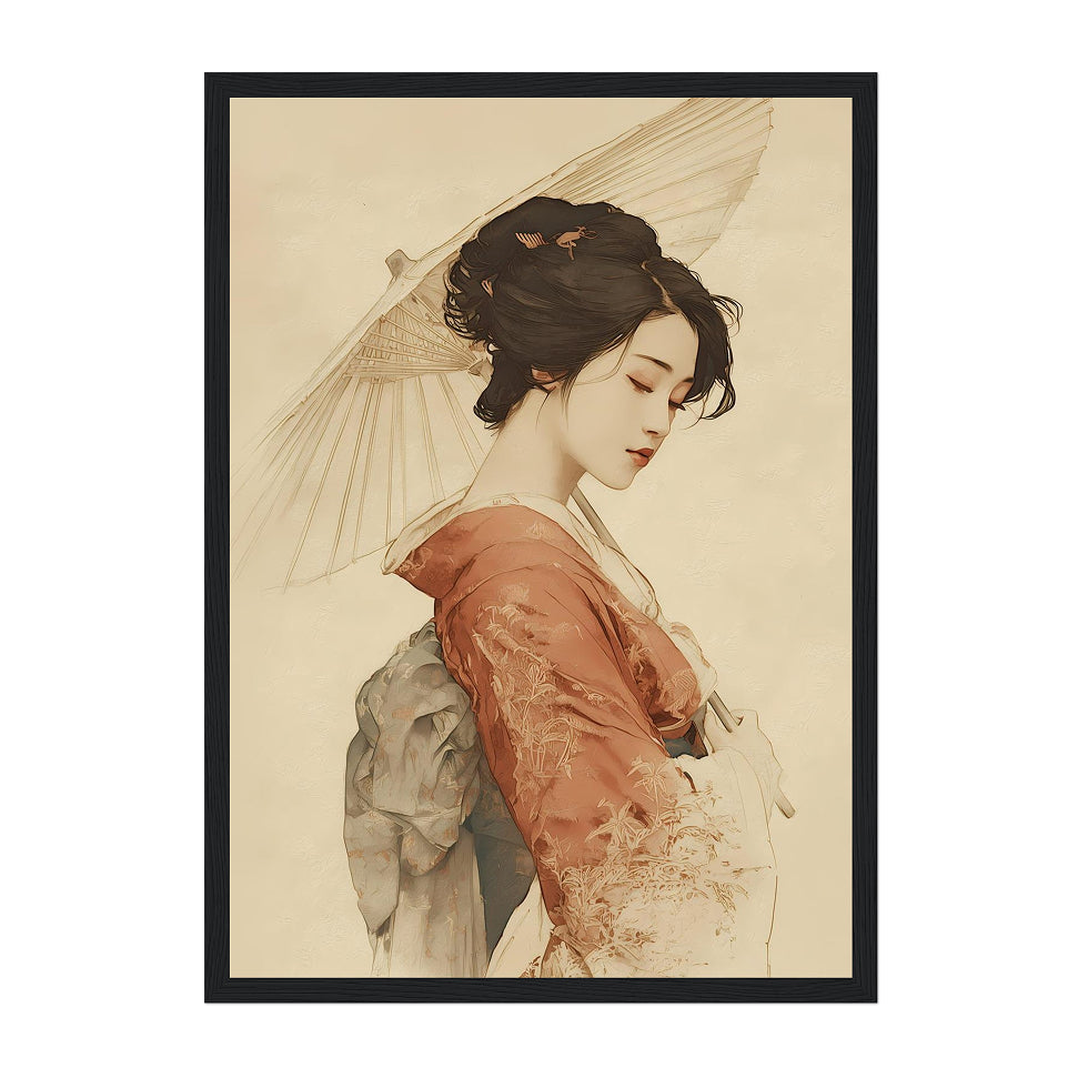Japanese Geisha Art Print: Traditional Kimono Portrait, Asian Home Decor