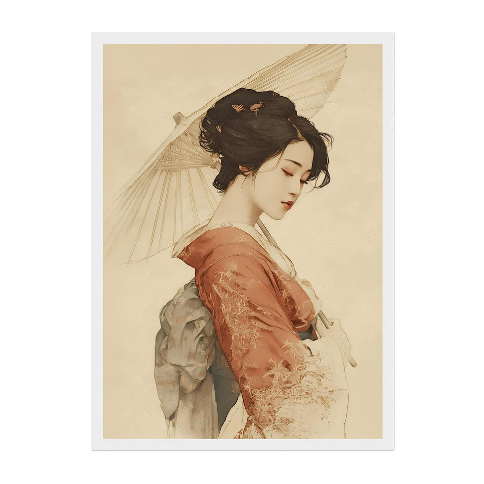 Japanese Geisha Art Print: Traditional Kimono Portrait, Asian Home Decor