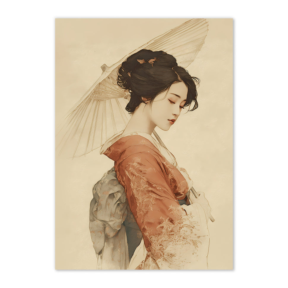 Japanese Geisha Art Print: Traditional Kimono Portrait, Asian Home Decor