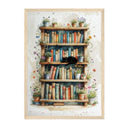 Flower Pot Bookshelf Art Print: Black Cat and Floral Reading Nook Vintage Pastel Tones