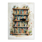 Illustration of a bookshelf with books and plants on a white background