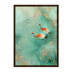 Red Crowned Crane Watercolor Art Print: Teal Gold Asian Bird Decor
