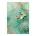 Red Crowned Crane Watercolor Art Print: Teal Gold Asian Bird Decor