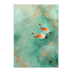 Red Crowned Crane Watercolor Art Print: Teal Gold Asian Bird Decor
