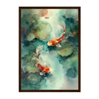 Watercolor Koi Fish Print: Teal Pond, Lily Pads