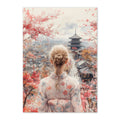 Japanese Kimono Woman Art Print: Pastel Serenity Overlooking Kyoto Pagoda Scene