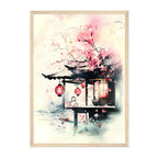 Cherry Blossom Tea House Print: Zen Japanese Wall Art, Calming Home Decor