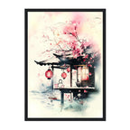 Cherry Blossom Tea House Print: Zen Japanese Wall Art, Calming Home Decor