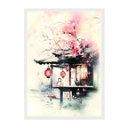 Cherry Blossom Tea House Print: Zen Japanese Wall Art, Calming Home Decor