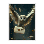 Hogwarts Letter Owl Art Print: Enchanted Midnight Flight With Golden Glow And Wizarding Fantasy Mood