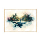Watercolor Orca Whale Print: Forest Ocean Art, Nature Painting