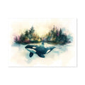 Watercolor Orca Whale Print: Forest Ocean Art, Nature Painting