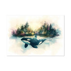 Watercolor Orca Whale Print: Forest Ocean Art, Nature Painting