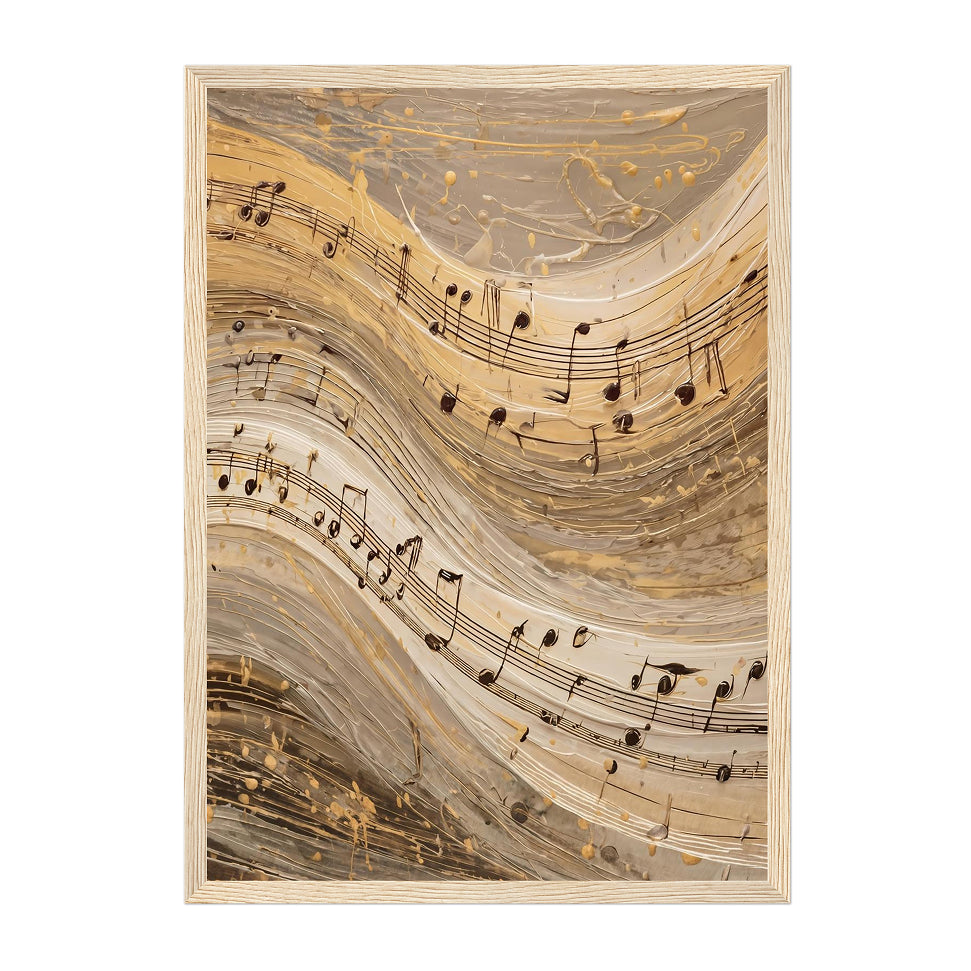 Abstract Musical Notes Art Print: Warm Gold Calm Motion Composition