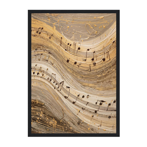 Abstract Musical Notes Art Print: Warm Gold Calm Motion Composition