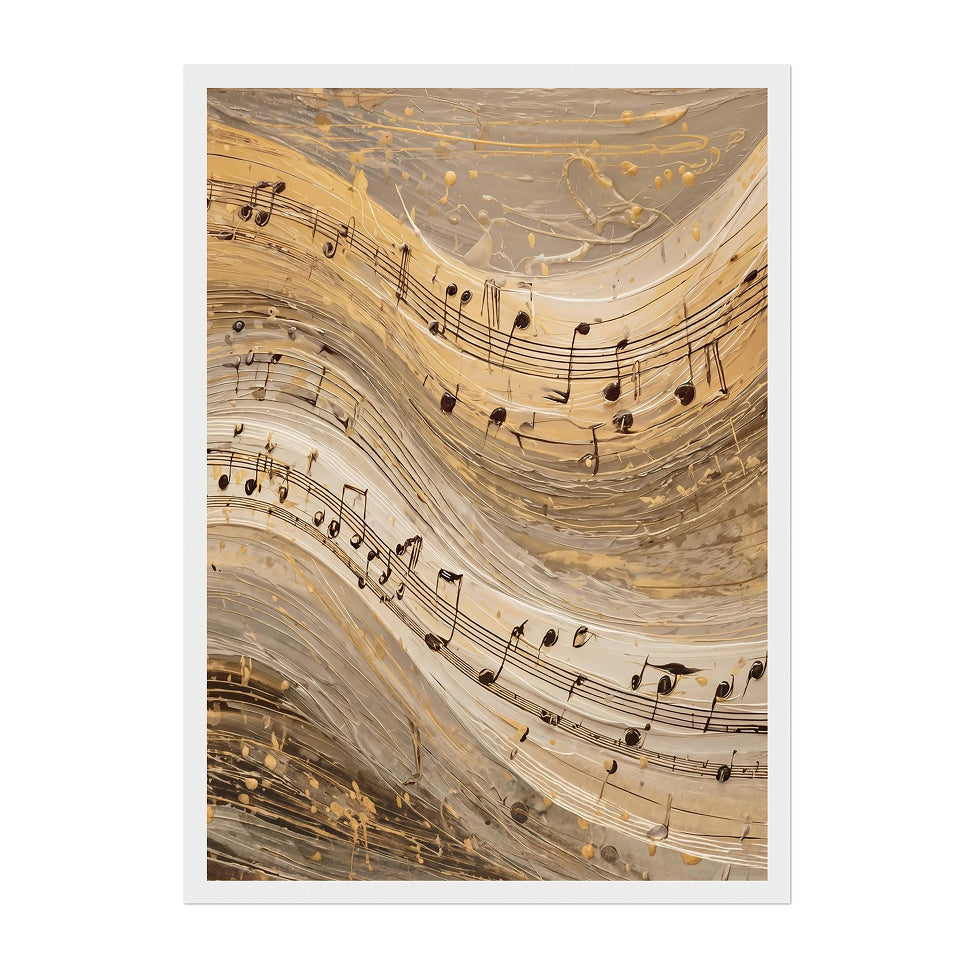 Abstract Musical Notes Art Print: Warm Gold Calm Motion Composition