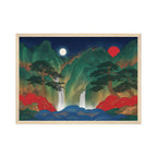 Korean Landscape Art Print: Five Peaks, Waterfall, Sun & Moon