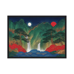 Korean Landscape Art Print: Five Peaks, Waterfall, Sun & Moon