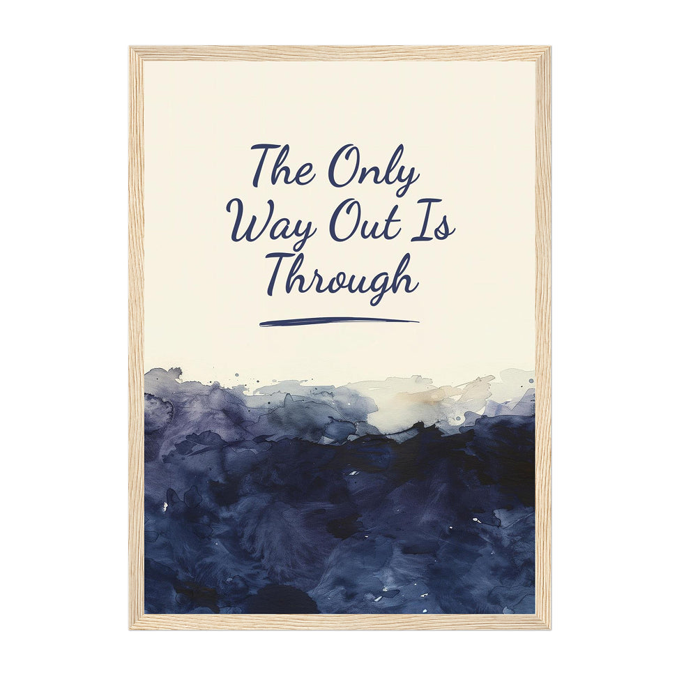 Motivational Quote Typography Art Print: Navy Blue Calm Watercolour Motivational