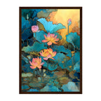Lotus Pond Art Print: Teal Pink Serene Water Garden Scene