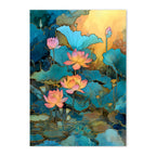 Colorful lotus flower painting with a gradient background