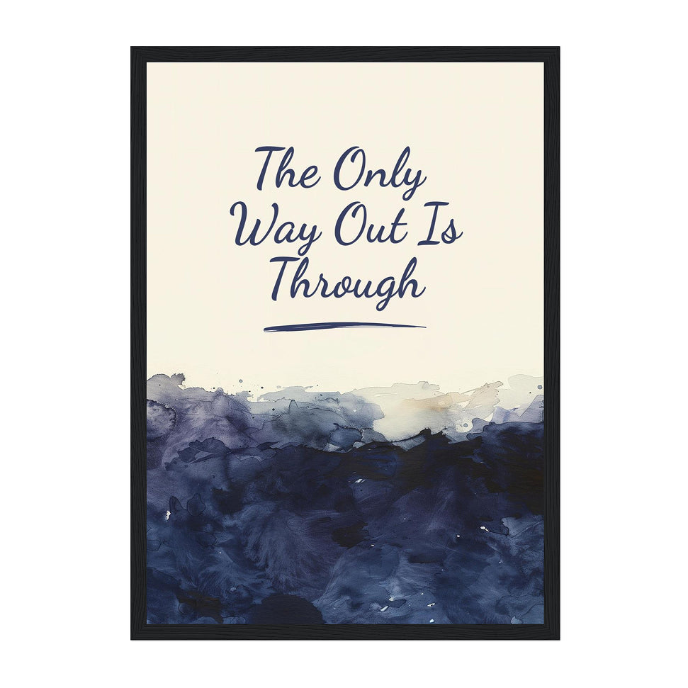 Motivational Quote Typography Art Print: Navy Blue Calm Watercolour Motivational