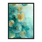 Teal and Gold Lotus Watercolor Art Print: Abstract Botanical Design
