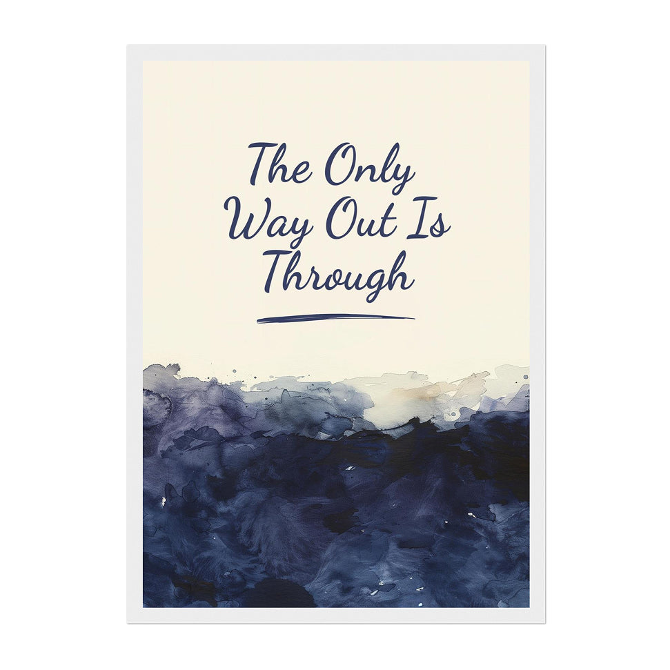 Motivational Quote Typography Art Print: Navy Blue Calm Watercolour Motivational