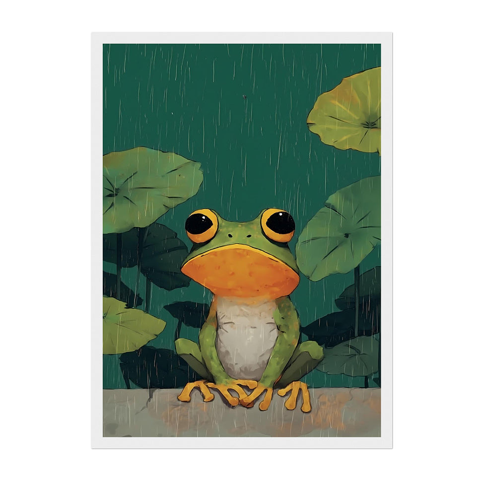 Whimsical Tree Frog Art Print: Rainy Day Cottagecore Wall Decor