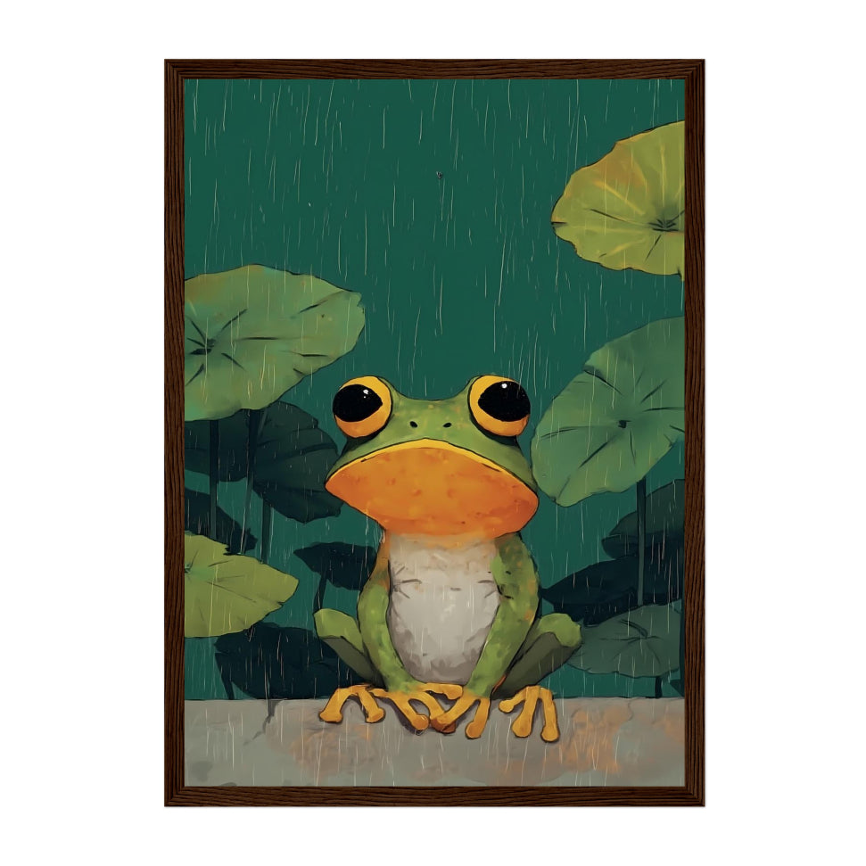 Whimsical Tree Frog Art Print: Rainy Day Cottagecore Wall Decor