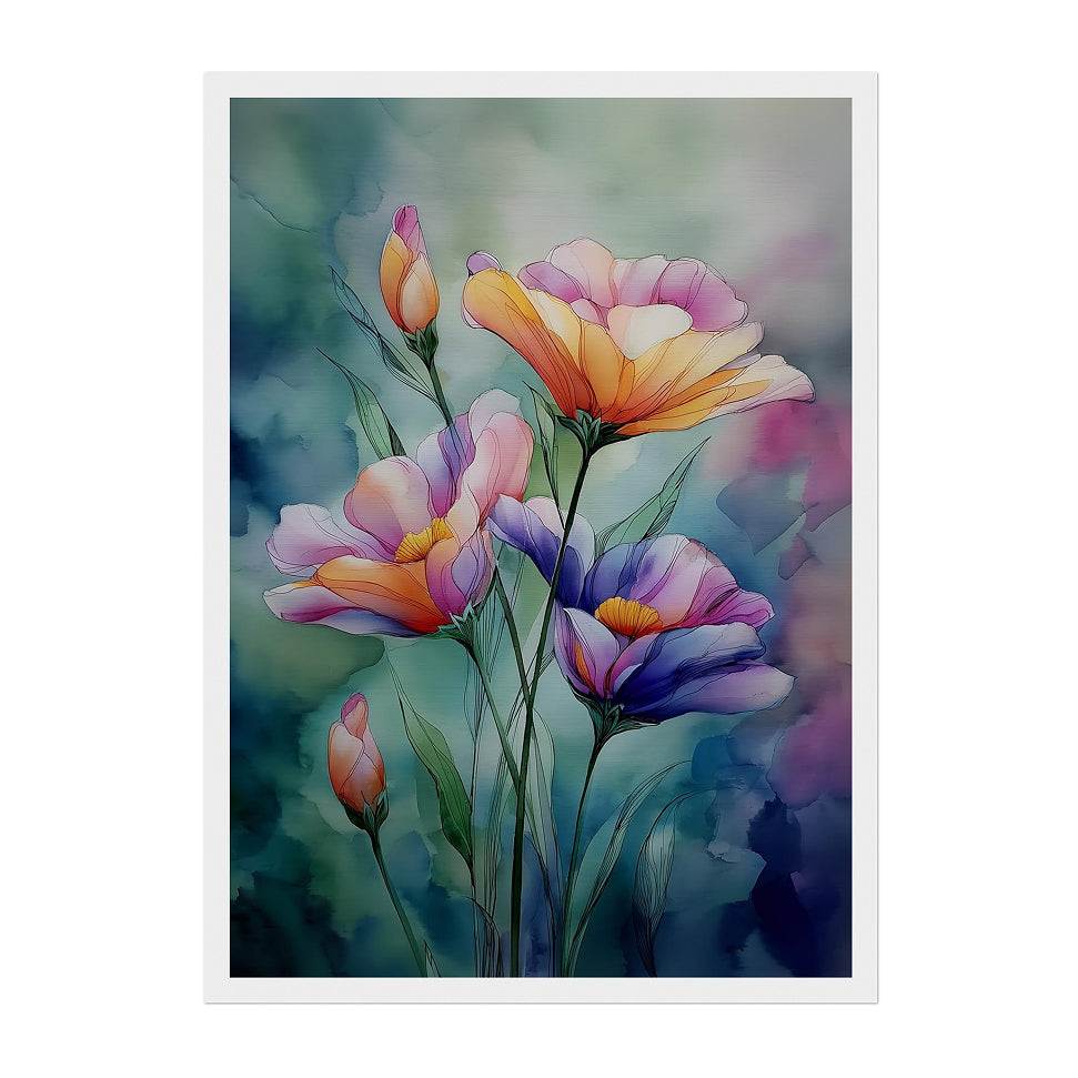 Watercolor Floral Bloom Art Print: Pastel Garden Serenity Palette