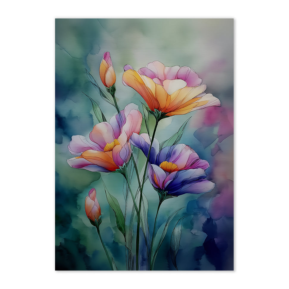 Watercolor Floral Bloom Art Print: Pastel Garden Serenity Palette