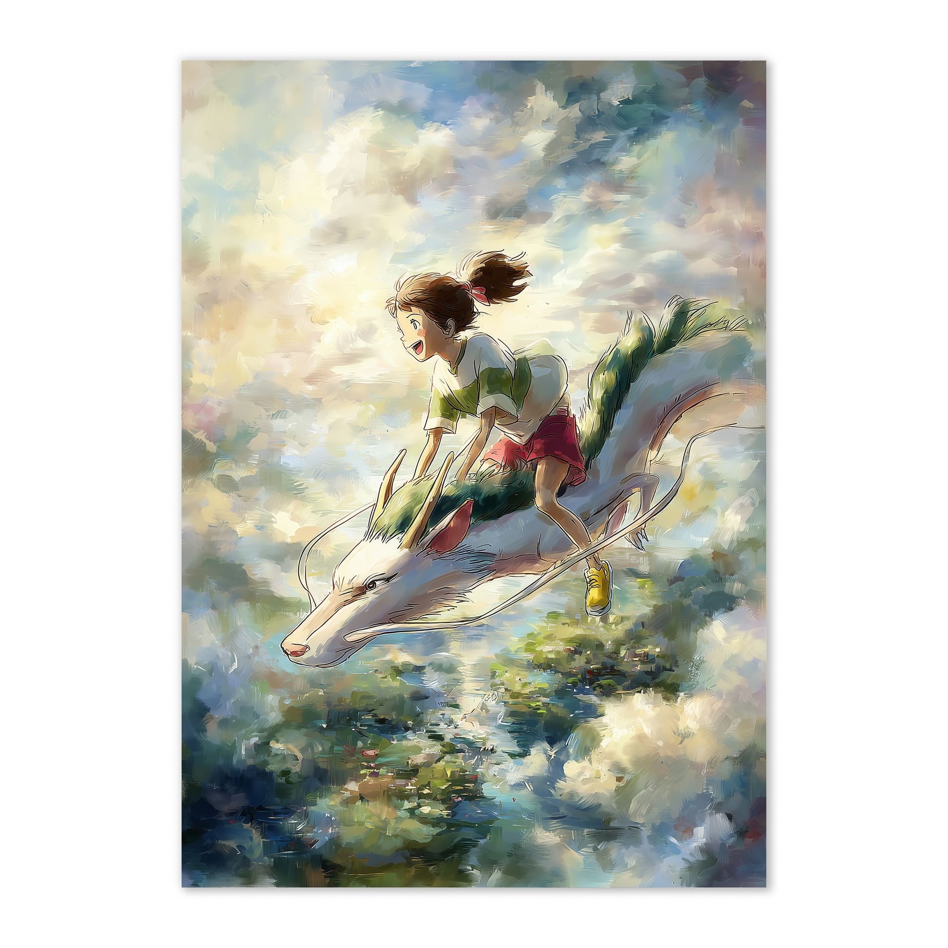 Image Spirited Away-inspired wall art print featuring a abstract sky scene with Chihiro and Haku.