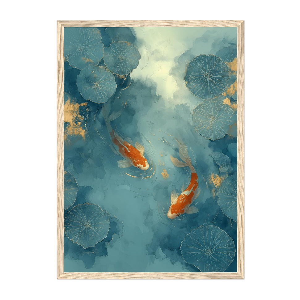 Koi Fish and Lotus Pond Art Print: Tranquil Japanese Garden Decor