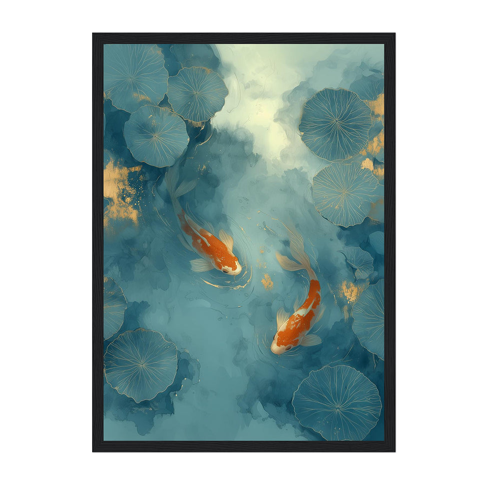 Koi Fish and Lotus Pond Art Print: Tranquil Japanese Garden Decor