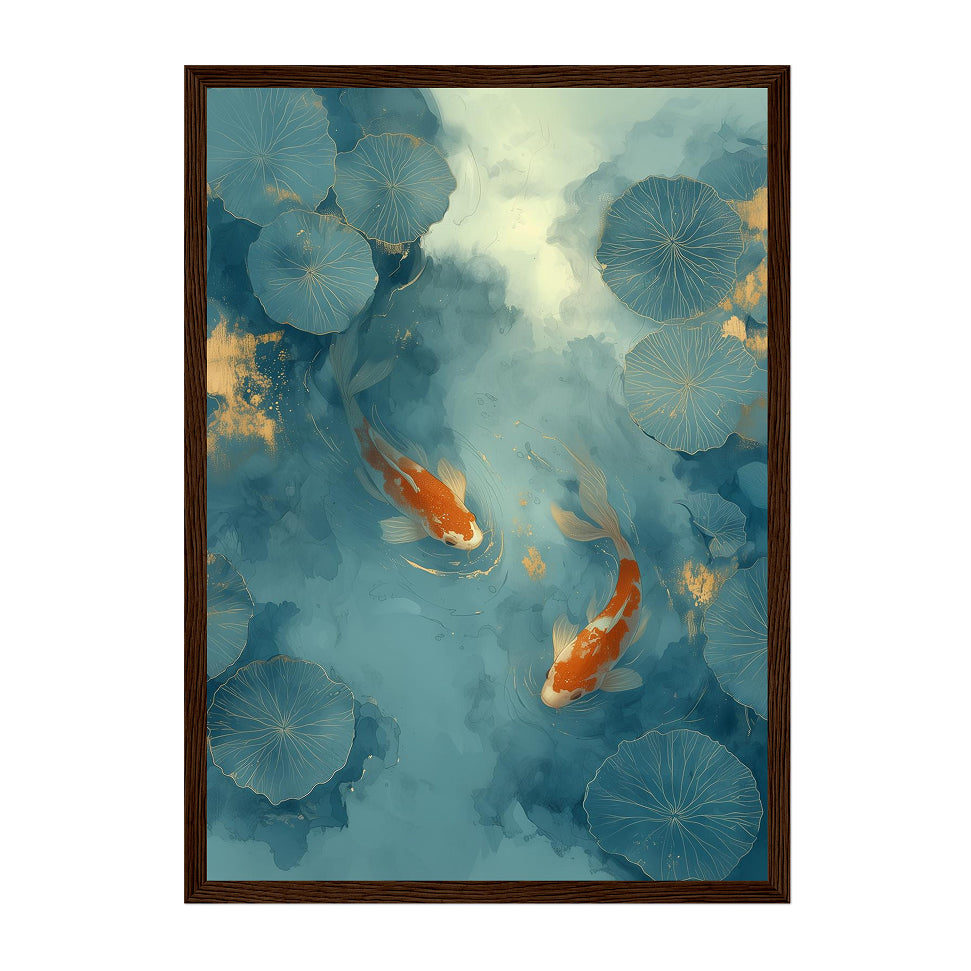Koi Fish and Lotus Pond Art Print: Tranquil Japanese Garden Decor