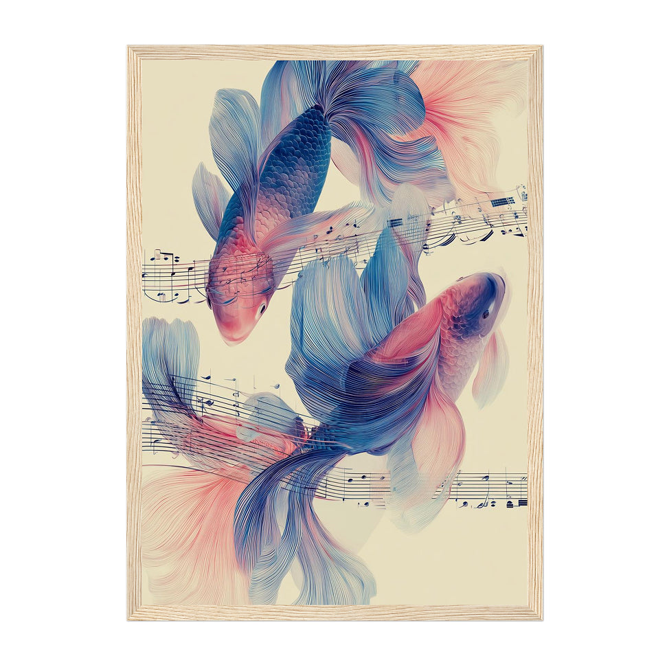 Koi Fish & Music Notes Art Print: Pastel Music Flow Harmony
