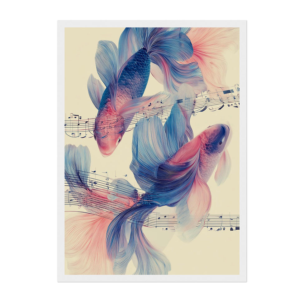 Koi Fish & Music Notes Art Print: Pastel Music Flow Harmony