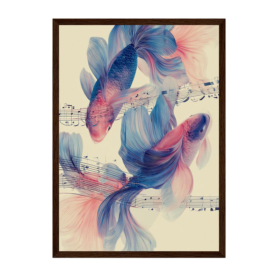 Koi Fish & Music Notes Art Print: Pastel Music Flow Harmony