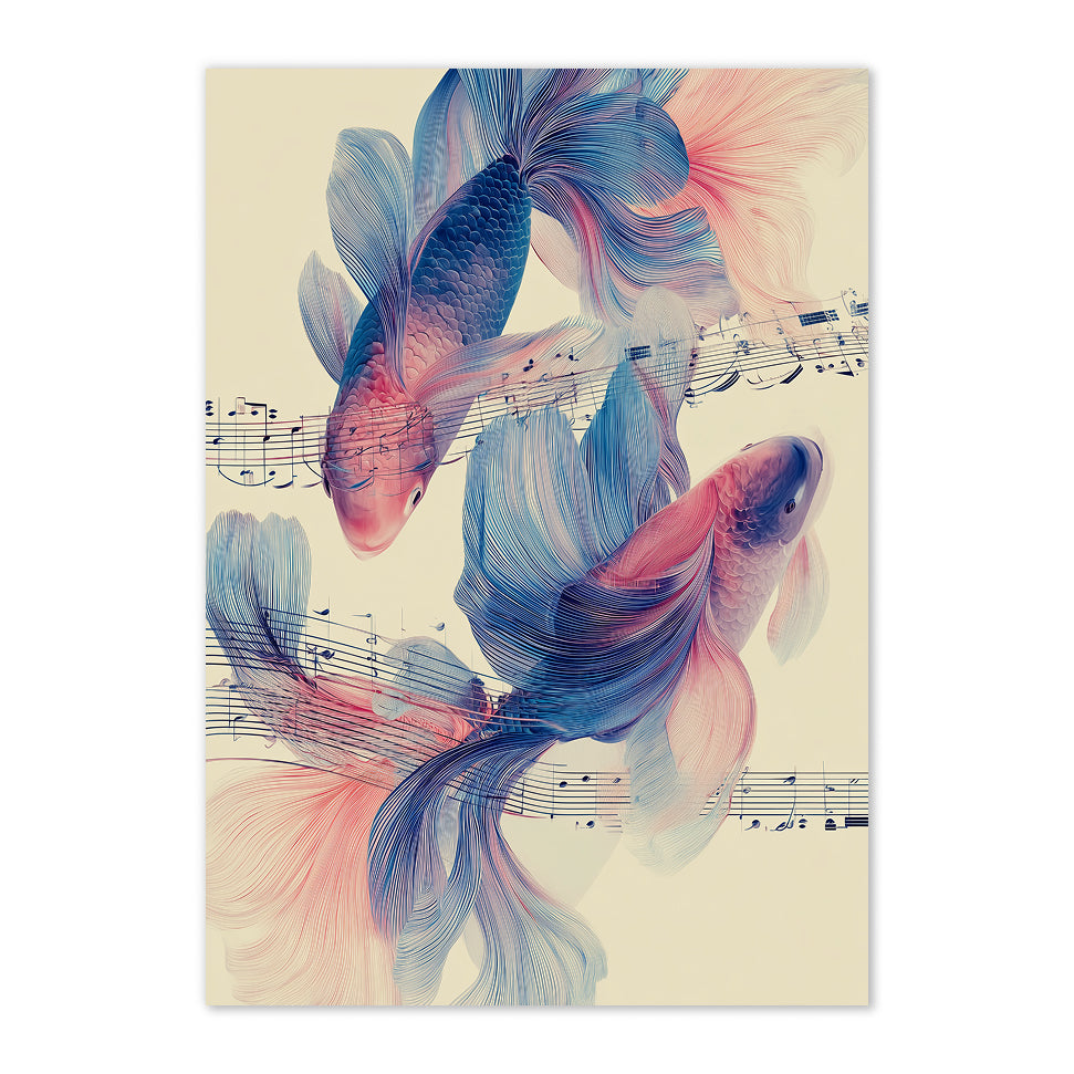 Koi Fish & Music Notes Art Print: Pastel Music Flow Harmony