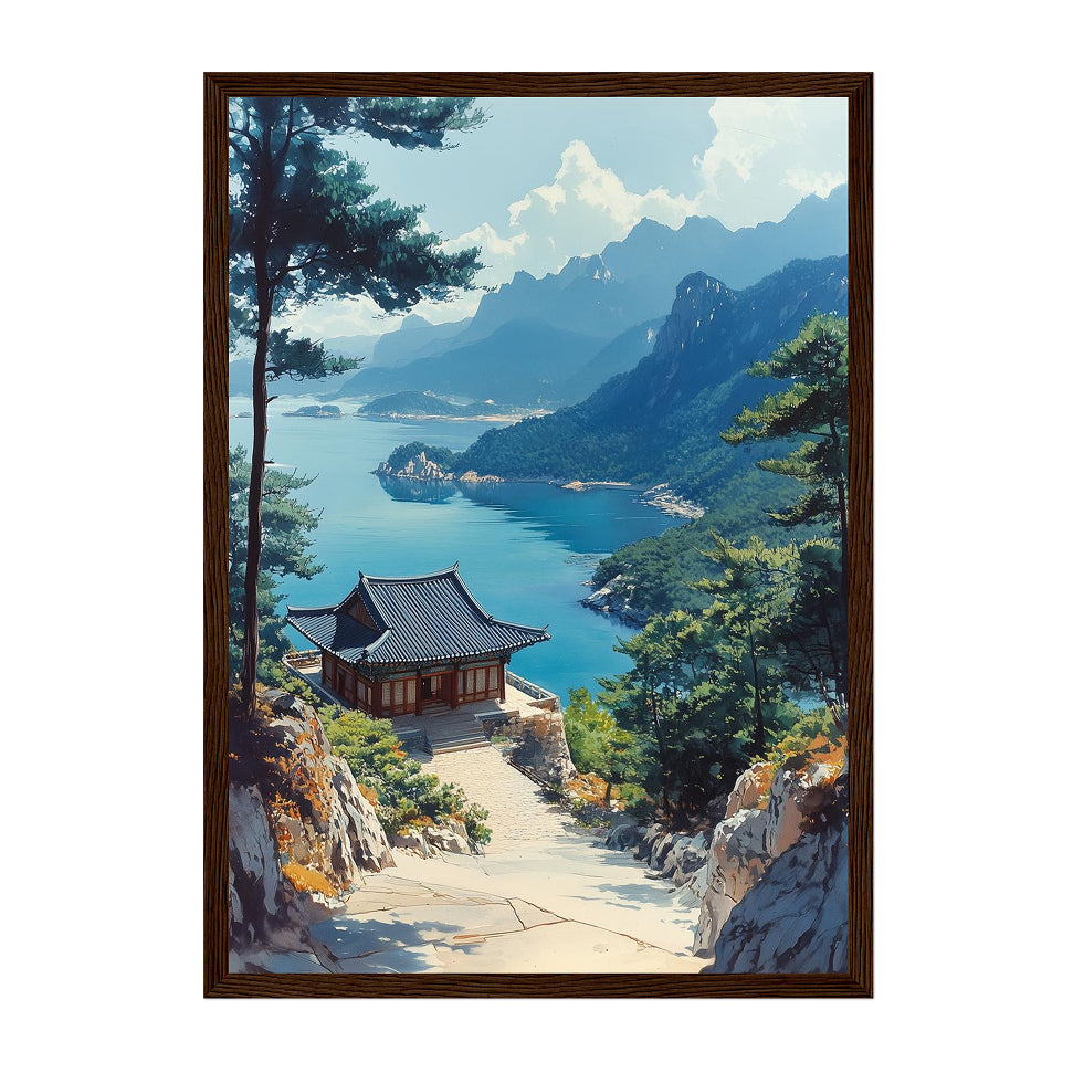 Korean Coastal Temple Art Print: Peaceful Seaside Landscape