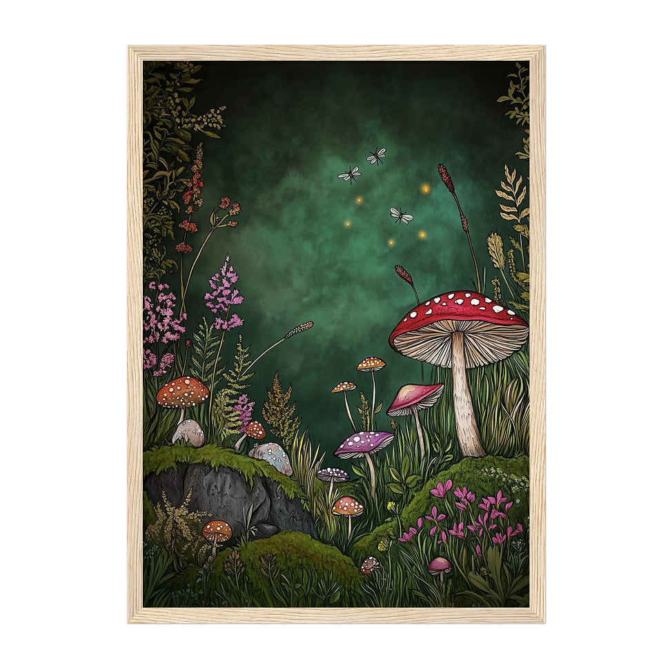 Mushroom Forest Art Print: Whimsical Cottagecore Woodland Decor